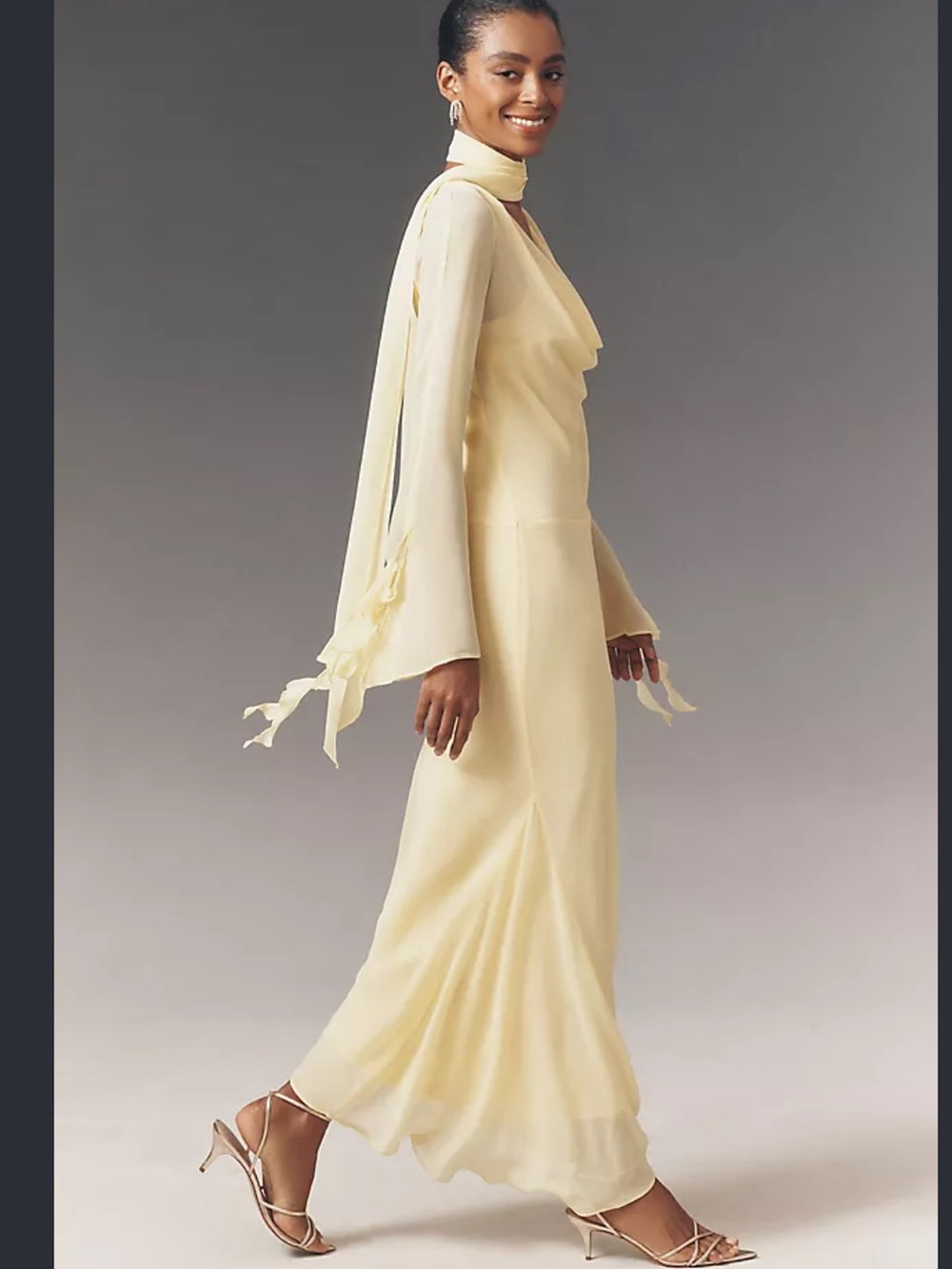 Elegant Draped Maxi Dress in Pale Yellow
